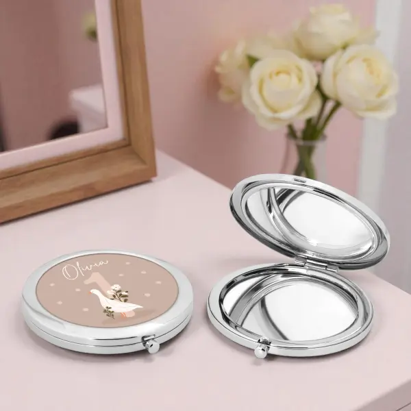 Kişiye Özel Ördek Temalı Metal Cep Aynası – Kız Çocuk Doğum Günü Hediyesi