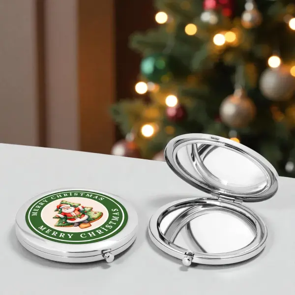 Merry Christmas Noel Baba Tasarımlı Metal Cep Aynası Yılbaşı Hediyesi
