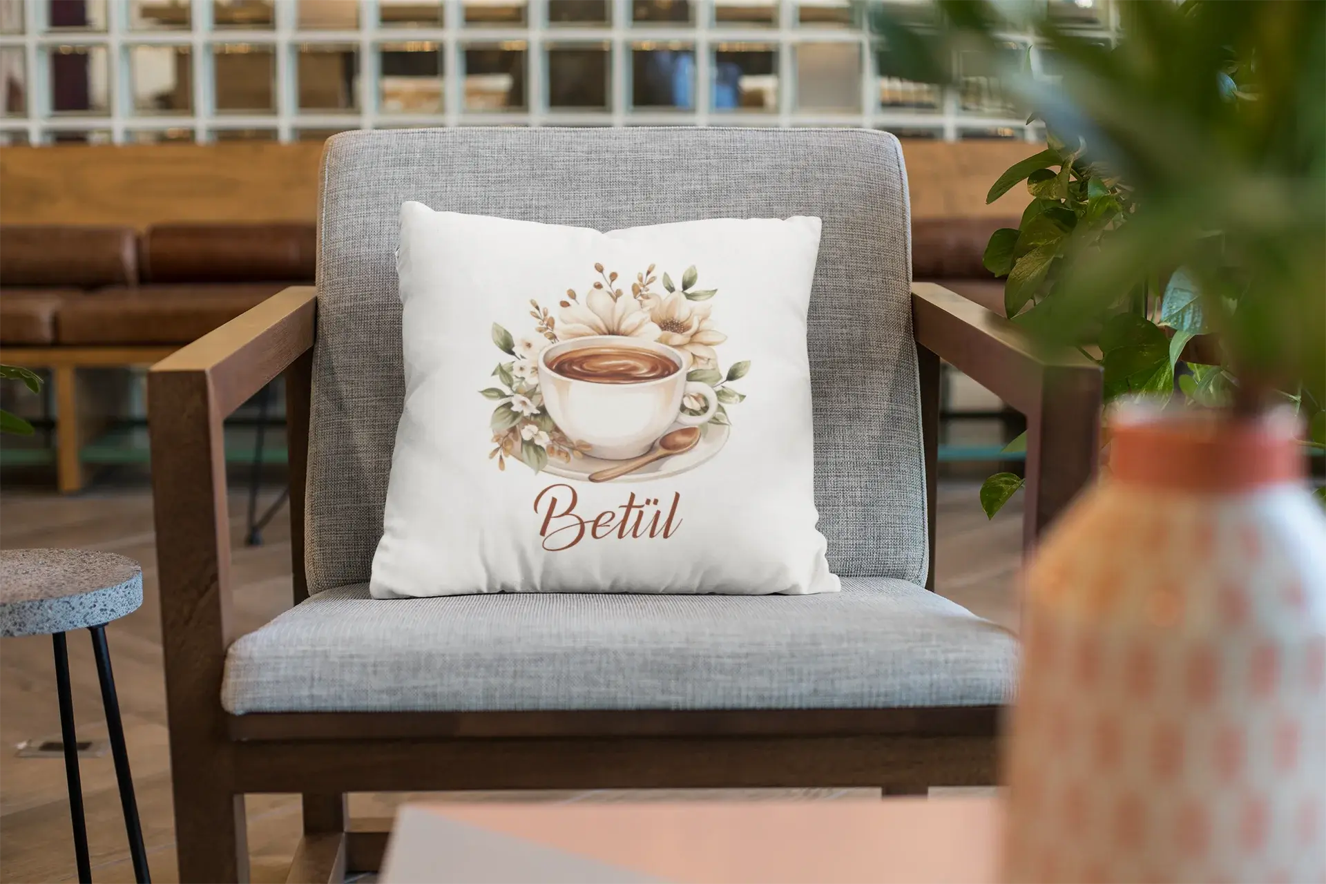 Kişiye Özel Kahve Temalı Yastık – 40x40 cm Elyaf Dolgulu