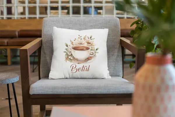 Kişiye Özel Kahve Temalı Yastık – 40x40 cm Elyaf Dolgulu