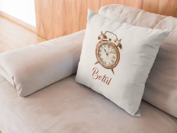 Kişiye Özel Vintage Saat Tasarımlı Yastık – 40x40 cm Elyaf Dolgulu