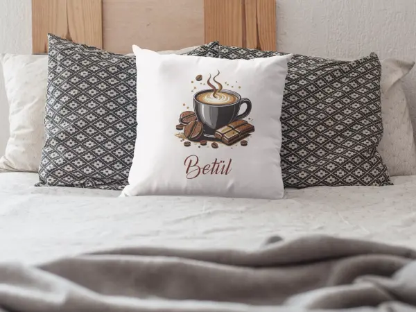 Kişiye Özel Kahve ve Çikolata Temalı Yastık – 40x40 cm Elyaf Dolgulu