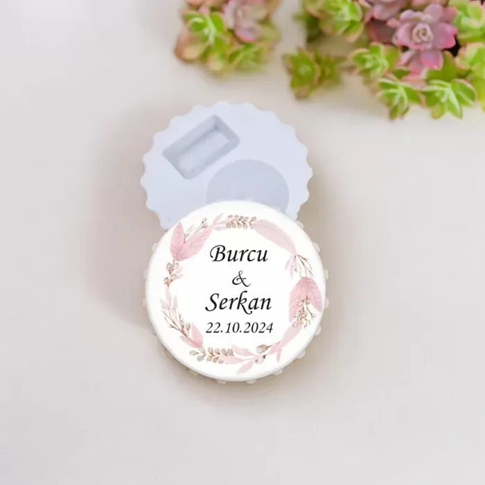 Pembe Yaprak Tasarımlı Gazoz Kapak Açacak Magnet 15 Adet
