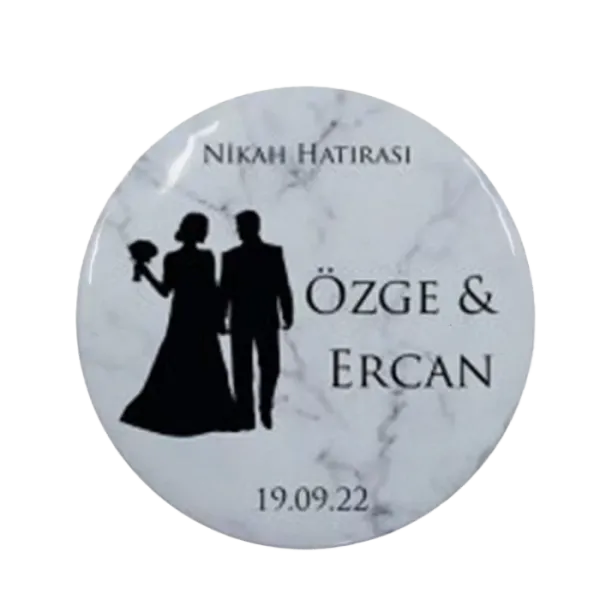 Kişiye Özel Nişan Hatırası Tasarımlı Buton Açacak Magnet 58 mm 15 Adet