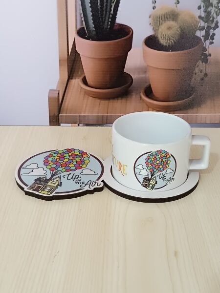 Yukarı Bak Tasarımlı Ahşap Sunum Tabağı Kupa Set