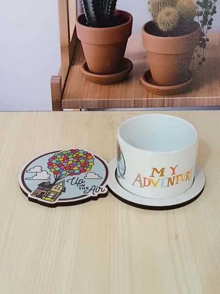 Yukarı Bak Tasarımlı Ahşap Sunum Tabağı Kupa Set