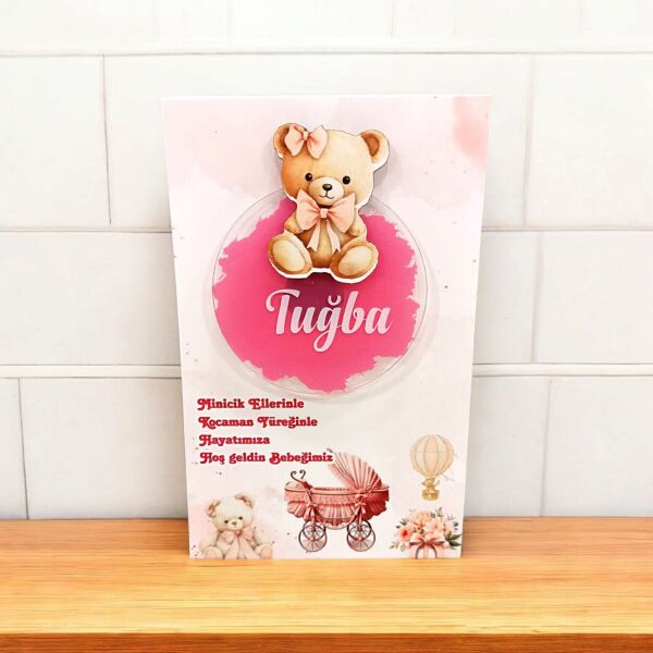 Pembe Ayıcık Figürlü Pleksi Magnet Kartlı | Sevimli ve Şık Hediyelik