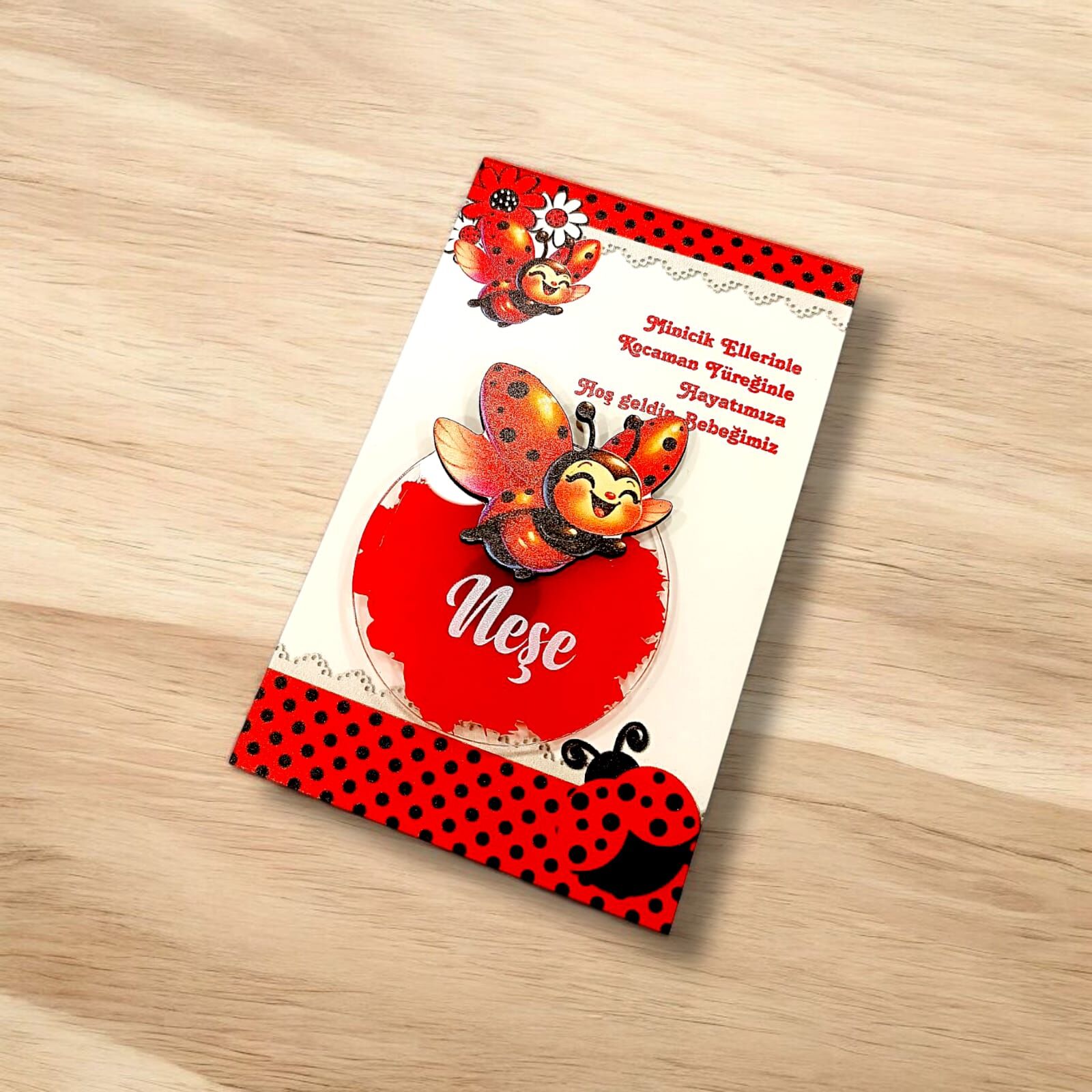 Uğur Böceği Figürlü Pleksi Magnet Kartlı