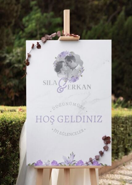 Karşılama Panosu Resimli Mor Model Ahşap