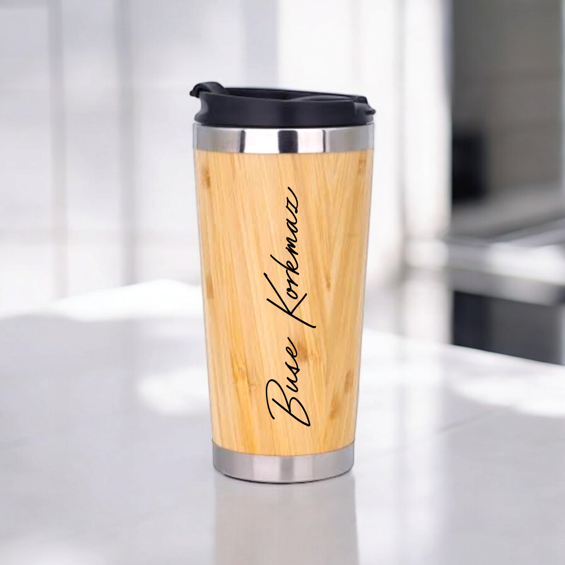 Kişiye Özel Bambu Termos Bardak | 450 ml | Hediye Termos