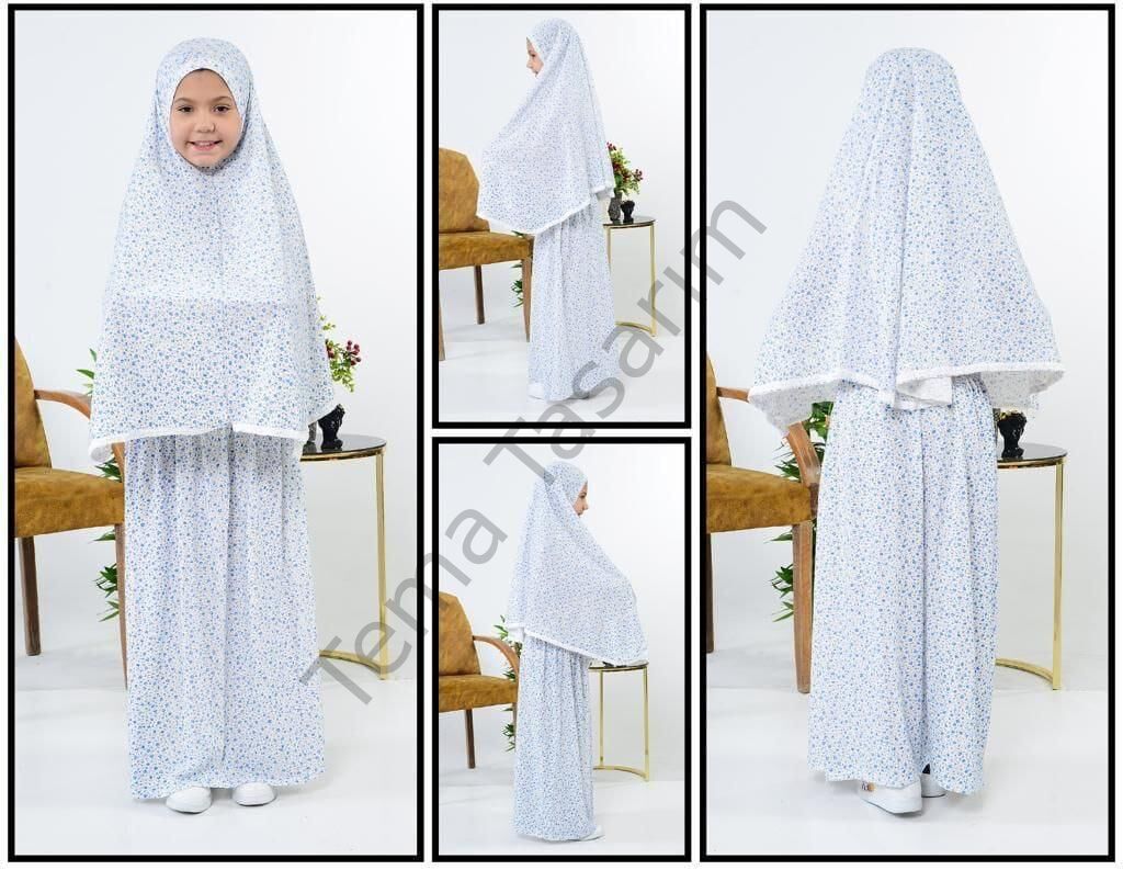 2 Parça Çiçek Desenli Çoçuk Namaz Elbisesi