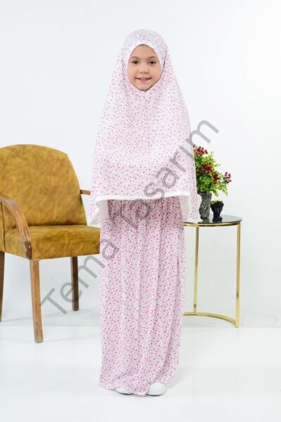 2 Parça Çiçek Desenli Çoçuk Namaz Elbisesi