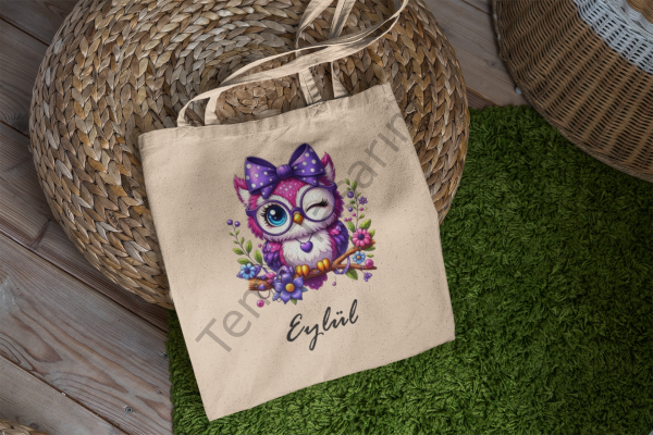 Bez Çanta Baykuş Desenli Kişiye Özel