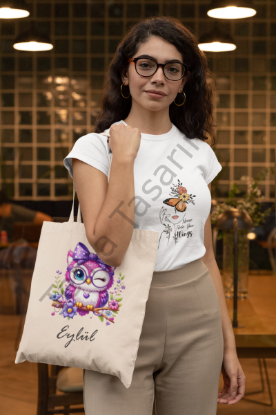 Bez Çanta Baykuş Desenli Kişiye Özel