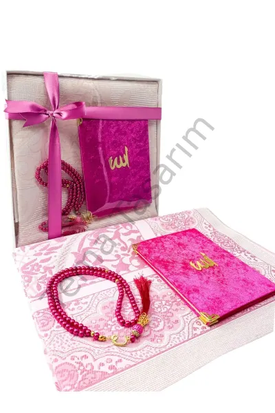 3'lü Çeyiz Seti – Yasin, Tesbih ve Seccade (Pembe)