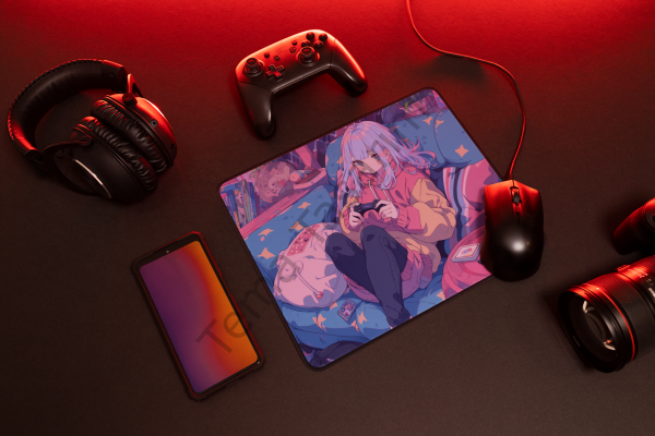 Kız Anime Oyuncu Tasarımlı Pembe Mousepad – 40x28 cm