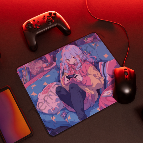 Kız Anime Oyuncu Tasarımlı Pembe Mousepad – 40x28 cm