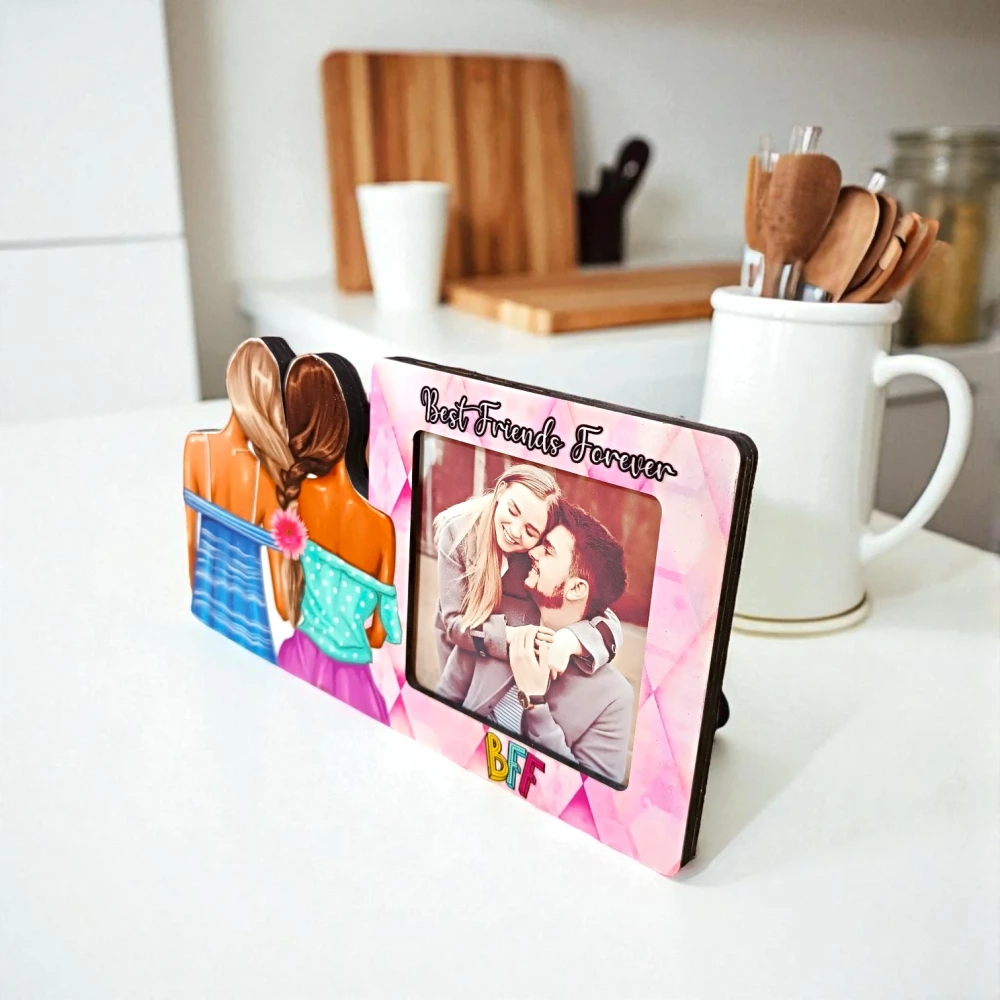 3D Best Friends Fotoğraflı Ahşap Çerçeve