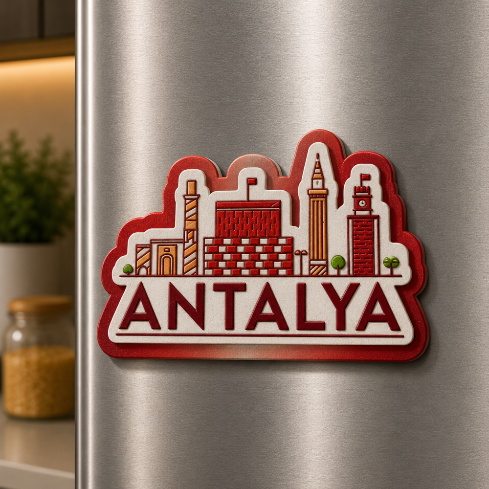 2 Katmanlı Kabartmalı Antalya Ahşap Buzdolabı Magneti