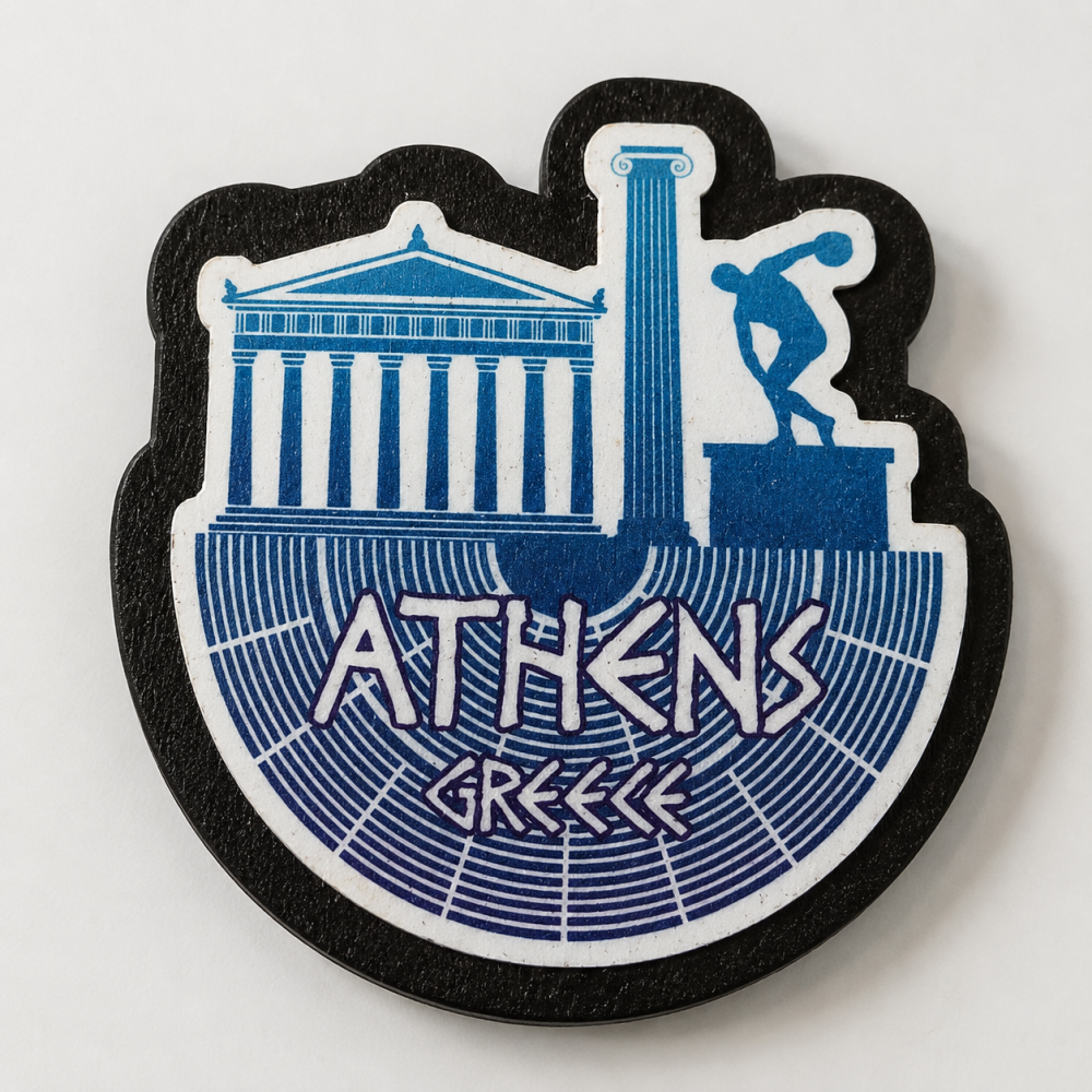 2 Katmanlı Kabartmalı Athens Greece Ahşap Buzdolabı Magneti