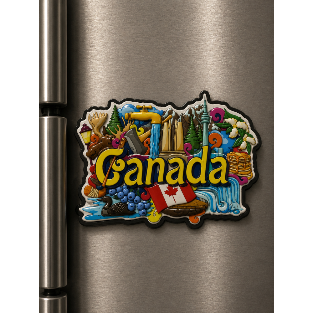 2 Katmanlı Kabartmalı Canada Ahşap Buzdolabı Magneti