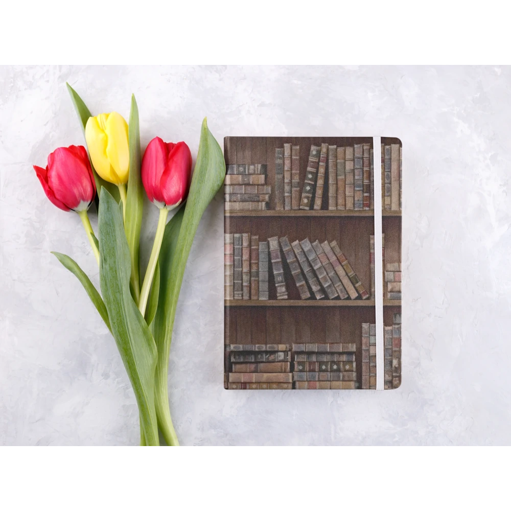 Kütüphane Tasarımlı Lastikli Defter