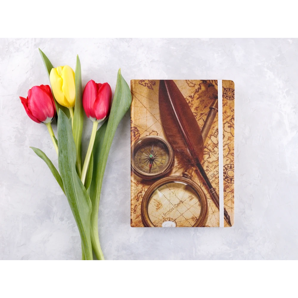 Vintage Harita Tasarımlı Lastikli Defter